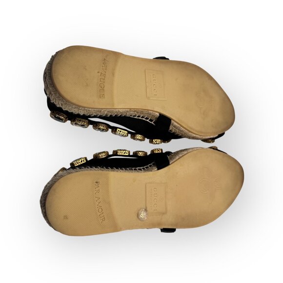 Authentic Gucci Crystal Embellished Round Toe Pepita Espadrilles Flats - Picture 4 of 6